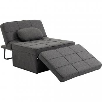 Sofá Cama Individual HOMCOM 3 en 1 con Respaldo Reclinable y Reposapiés Convertible - Gris