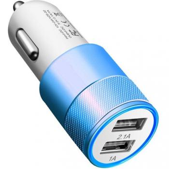 Cargador de Coche Dual USB 5V 2.1A de Aleación de Metal - Adaptador Rápido para iPhone, Xiaomi, Samsung, Huawei, HTC y LG