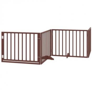 vidaXL Dog Gate with Door Foldable 4 Panels Brown 320 cm Poplar Wood