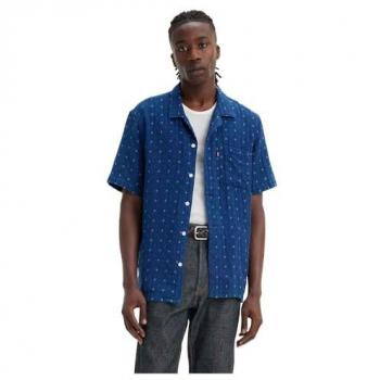 Camisa de hombre Levi's The Sunset Camp, manga corta, azul, tela doble grid índigo, talla XL