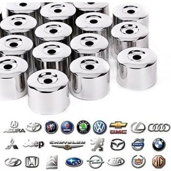 CLE DE TOUS - Kit de 16pcs 17mm Cromado Caperuzas Tapones Cubre Tapa Caps para Tuercas Pernos Tornillos para Rueda de Coche Llantas de Aleación + 4pcs Antirrobos y 2pcs Ganchos Herramientas de Extraer Plateado
