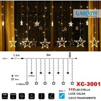 Tenda Luminosa de Navidad 115 LED con Estrellas y Luz Cálida, Cable Transparente XC-3001