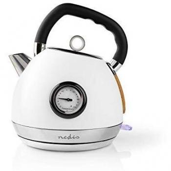 NEDIS - Hervidora Eléctrica - 1,8 L - 2200 W - Termómetro - Filtro Antical - Protección contra el Funcionamiento en Seco - Acabado Suave - Blanca