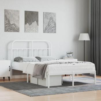 Cabecero de metal blanco 120x200 cm con estructura de cama de metal, diseño moderno y elegante, acabado en color blanco, dimensiones 120x200 cm