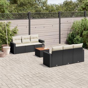 Set de comedor de jardín 7 pzas con cojines en ratán sintético negro