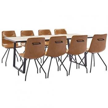 vidaXL Juego Comedor 9 Piezas de Cuero Sintético Mobiliario Decoración Interior Casa Hogar Robusto Duradero Resistente Funcional Práctico Útil Coñac