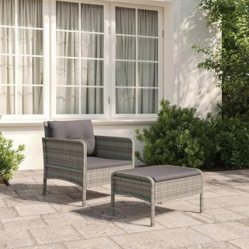 2-Piece Grey Poly Rattan Garden Lounge Set with Cushions