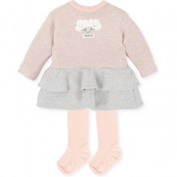 Vestido de bebé niña en tricot a rayas con leotardos Tutto Piccolo