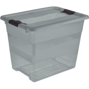 Caja de almacenamiento Keeper Cornelia, 24 litros, gris cristal translúcido con tapa y cierre deslizante