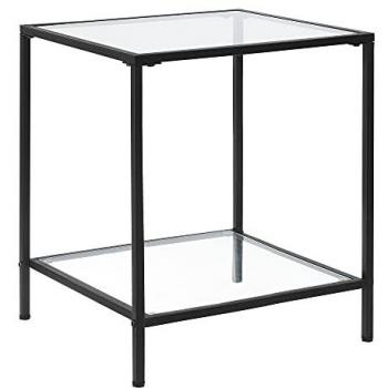 Mesa de Centro Norrtälje 55x45x45 cm con Vidrio Templado y Estructura de Acero Negro