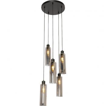 Lámpara colgante moderna negra con cristal ahumado de 5 luces, dimensiones 40 x 160 cm