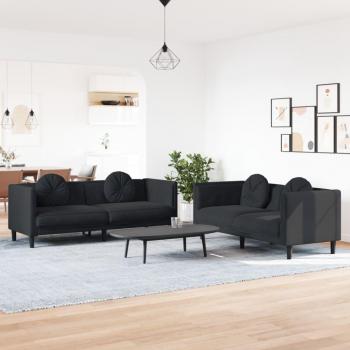 Sofá de 2 piezas con almohadas de terciopelo negro Vidaxl