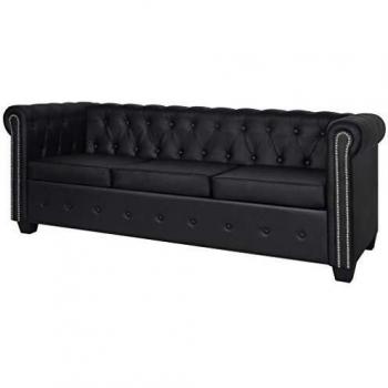 vidaXL Sofá Tipo Chesterfield Negro 3 Plazas Revestimiento de Cuero Artificial