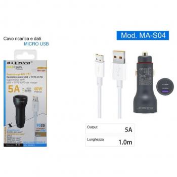 Kit Cargador de Coche USB Rápido 40W 5A con Cable de Datos Micro USB 1m Ma-s04