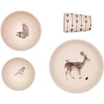 Love MAE-4piezas Bamboo Dinner set-Plato/taza/2x cuencos-bosque cena