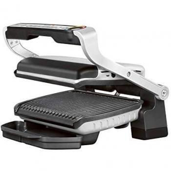 Tefal Optigrill GC705D Parrilla de contacto inteligente, 6 programas automáticos, ajusta la temperatura y el ciclo de la parrilla, placas antiadherentes, 30 cm x 20 cm, acero inoxidable/negro