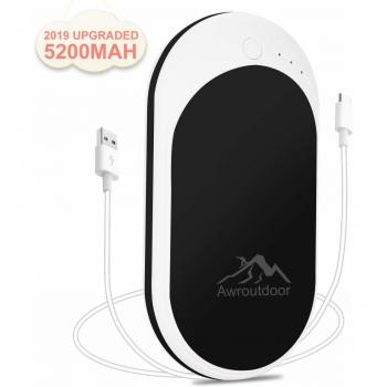 Awroutdoor Calentador de Mano Recargable,Calentadores de Manos Bolsillo USB,5200mAH Banco de Energía Power Bank Calentador de Mano eléctrico de Reutilizable para Esquiar, Acampar, Caminar