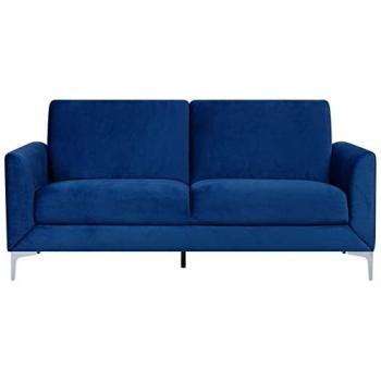 Sofá de 3 plazas de terciopelo azul marino con patas metálicas plateadas estilo moderno retro Fenes