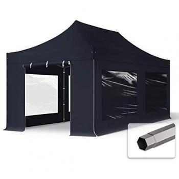 Carpa Plegable 3x6m Premium Acero 40mm con Laterales de Ventanas Panorámicas, Negra