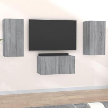 Set de muebles para TV 3 piezas gris Sonoma madera contrachapada multicapa