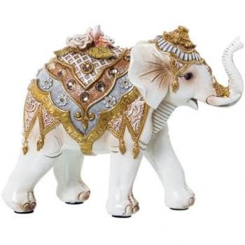 Figura Decorativa Elefante Alexandra House Living Blanco Dorado Acrílico Plástico Melamina