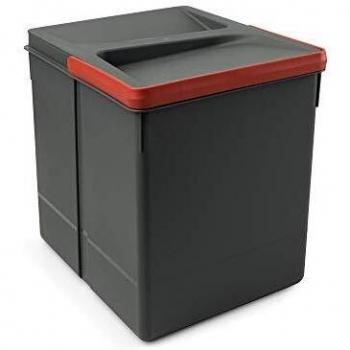 Emuca Basura, Cubos de Reciclaje para Base Recortable, contenedor de Alto 266mm y Capacidad 15 litros, Gris, H 266 mm