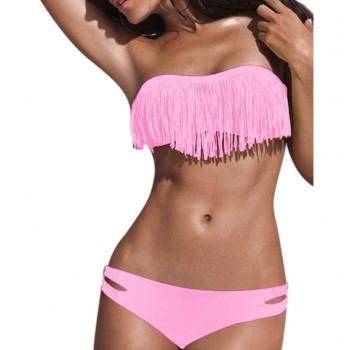 Vlunt - Bikini para mujer con flecos rosa rosa S