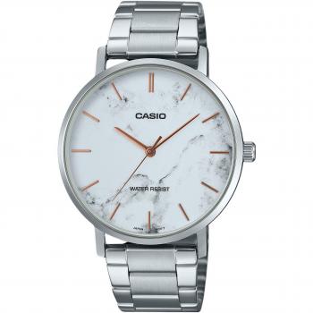 Casio Men's Marble Inspired White Dial Stainless Steel Quartz Watch