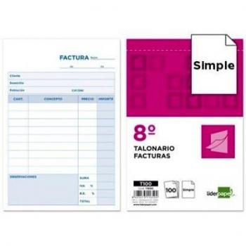 Liderpapel - Talonario facturas 8º original t100 con i.v.a.