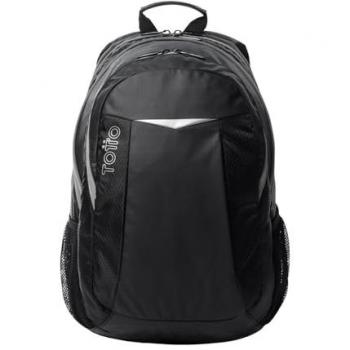 Mochila Teck Negra para Ordenador Portátil de 15,4 Pulgadas, 3 Compartimentos, Bolsillos para Botellas, Detalles Reflectivos y Espaldar Ergonómico con Flujo de Aire