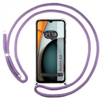 Funda Colgante Transparente Morada para Xiaomi Redmi A3 con Cordón