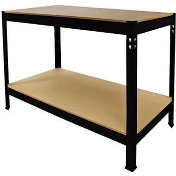 Banco de Trabajo Q-Rax Negro Sin Tornillos de Acero y MDF 90x120x60cm para Garaje y Bricolaje