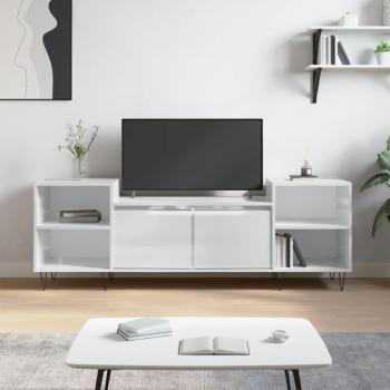 Mueble para TV de madera contrachapada blanco brillo 160x35x55 cm, Mueble de salón, Mesa de TV