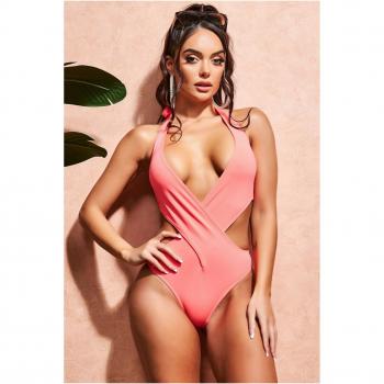Goddiva V Neck Swimsuit - Coral - Size XXS/X-Small