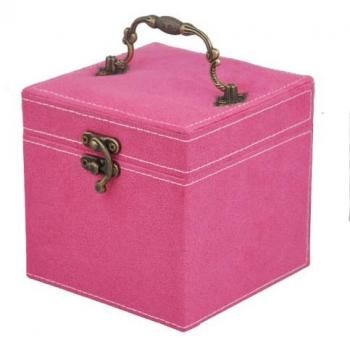Gleader Caja de Almacenamiento Vintage Cuero Terciopelo para Joyas Baratija Maquillaje - Rosa