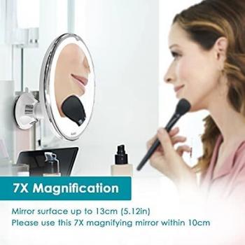 Auxmir Espejo Maquillaje con Luz LED 7X de Aumento Espejo Cosmético Luminoso con Ventosa, Regalo para Mujer, 360 de Rotación, Portátil y Sin Cable, Blanco