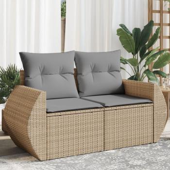 Sofá de jardín con cojines de 2 plazas en Polyrattan Beige