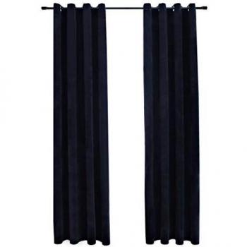vidaXL Cortinas Opacas con Anillas, 2 Unidades, Terciopelo Negro, 140 x 245 cm