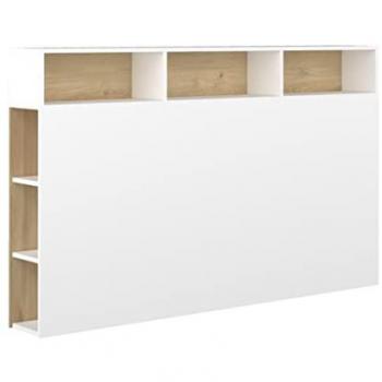 Cabecero Cama 160 cm con Almacenaje Onix y 9 Espacios Útiles en Blanco y Roble