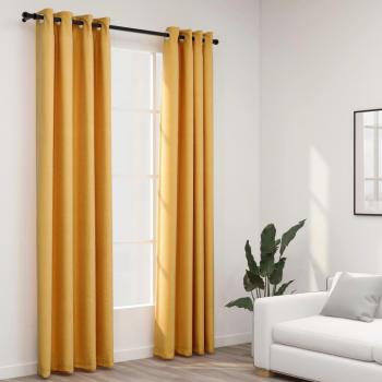 Cortina Opaca con Ojales Look Lino 2 Piezas 140x225 cm Salón Color Antracita, Azul, Gris y más