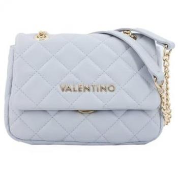 Valentino Bags Women's Grey Quilted Leather Shoulder Bag with Chain Design and Clip Closure