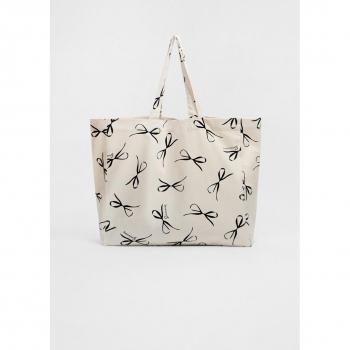 Ecru Fabric Bag with Bows OS