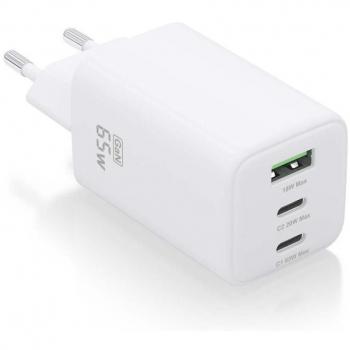 Cargador GAN de pared Aisens ASCH-65W3P041-W, 65W, 2xUSB Tipo-C, 1xUSB, alta eficiencia energética, tecnología AI, carga rápida y segura, compatible con múltiples