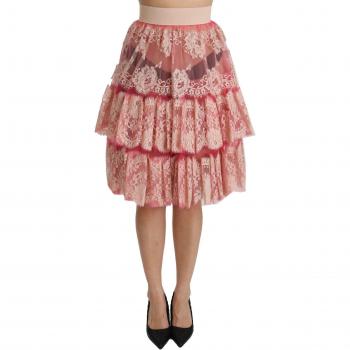 Dolce & Gabbana Pink Lace Layered High Waist Knee Length Skirt - IT40|S, Midi Skirts, female, Pink, Size: XS