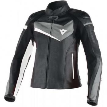 Dainese Archivio Lady Leather Chaqueta para Moto, Negro/Antracita/Blanco, 50