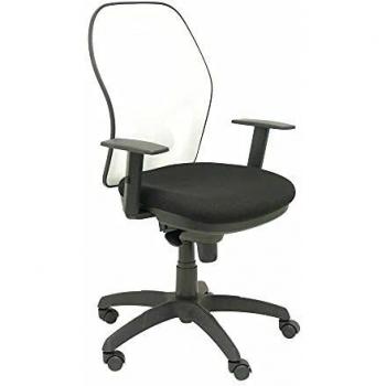 PIQUERAS Y CRESPO Modelo Jorquera - Silla de oficina ergonómica con mecanismo sincro, brazos regulables y ajustable en altura - Respaldo de malla transpirable en color blanco y asiento tapizados en tejido BALI color negro