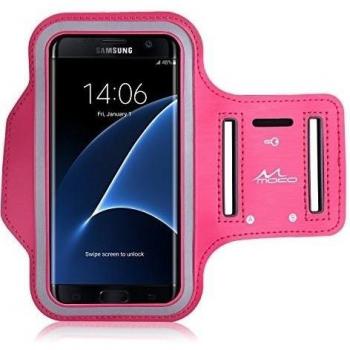 Galaxy S7 Edge Armband, MoKo Premium Sports Exercise Armband for Running, Workouts or Any Fitness Activity, Key Holder & Card Slot Sweat-proof up to 6.0 Inch, Fucsia
