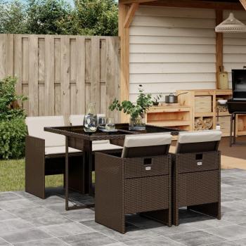 5-Piece Brown Poly Rattan Garden Dining Set with Cushions