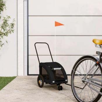 Remolque de bicicleta para mascotas de hierro y tela Oxford negro