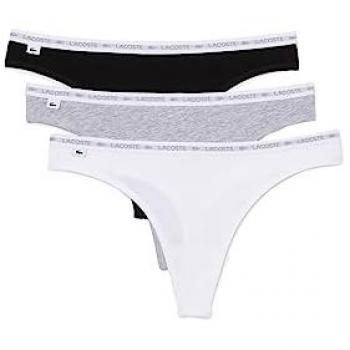 Pack de 3 tangas Lacoste para mujer en algodón elástico - Gris, blanco y negro